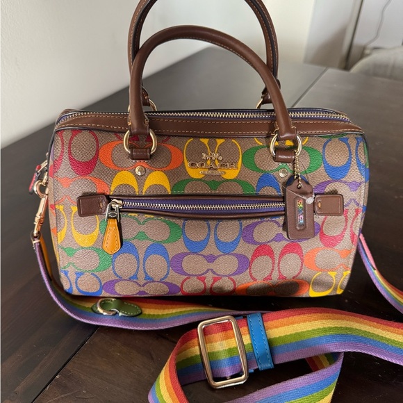 Coach Rowan Satchel In Rainbow Signature Canvas - Picture 14 of 16